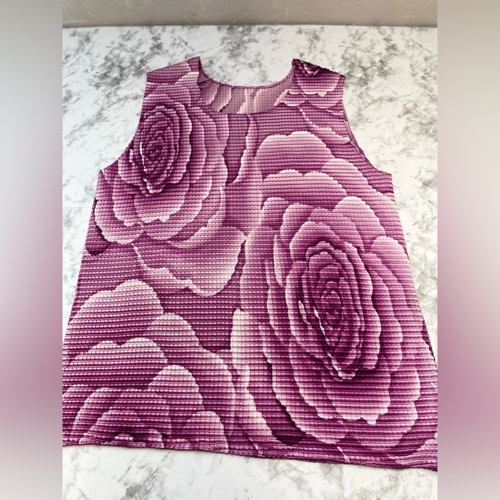 Vintage Y2K 90s Rose Floral Purple Accordion Style Blouse 1X Small Medium Large - Picture 16 of 16